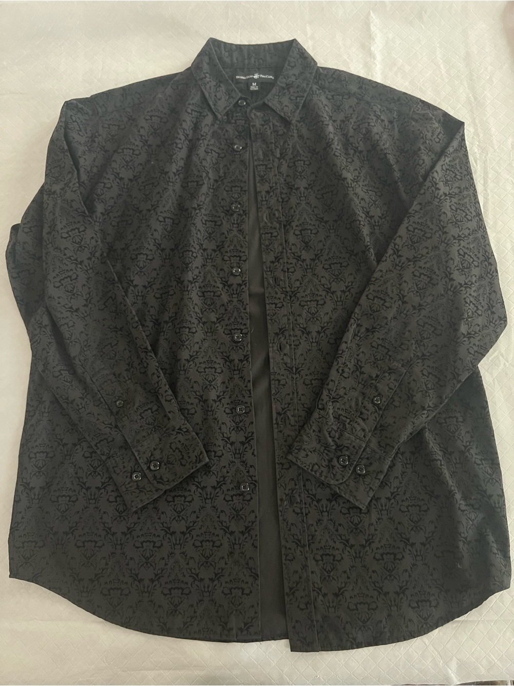 Beverly Hills Polo Club Black Velvet Jacquard Pattern Button Down